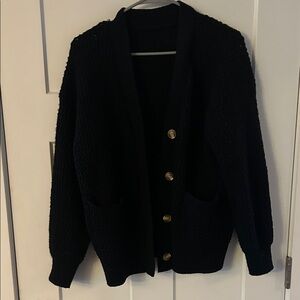 Black Cardigan with Brown Buttons - size small